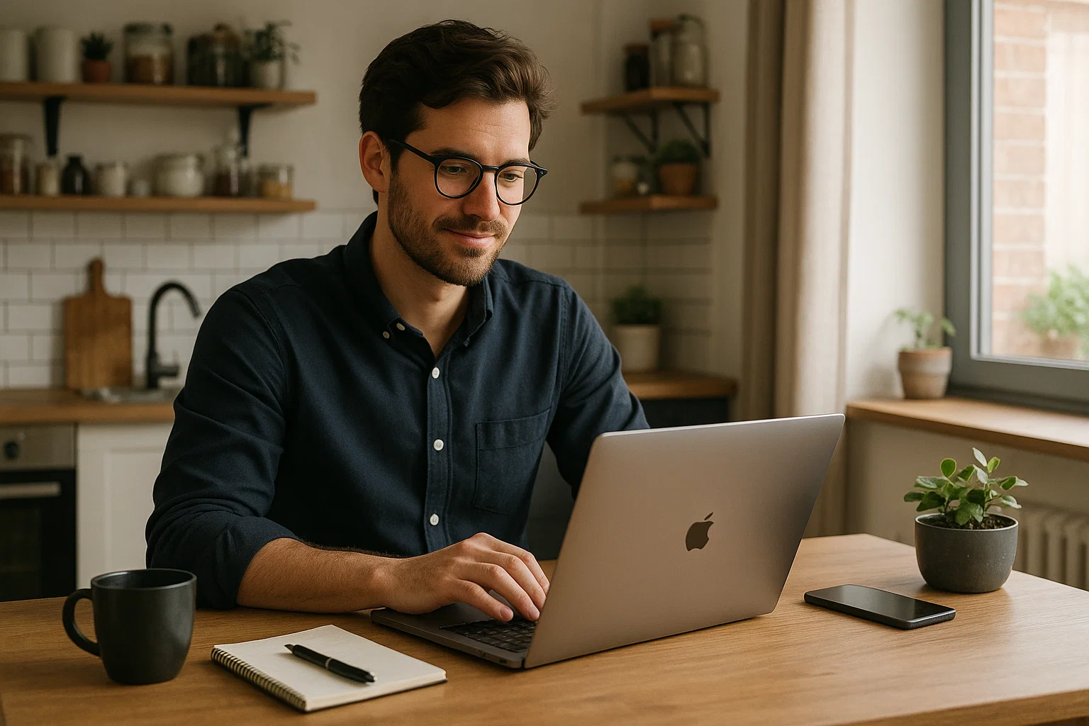 Consultant indépendant travaillant depuis un espace de coworking avec un ordinateur portable.